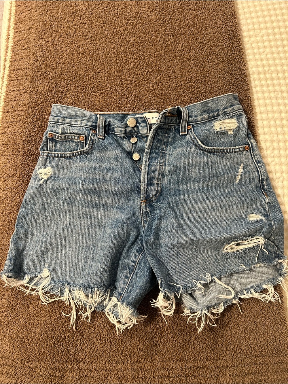 High-Rise Distressed Denim Shorts - Blue